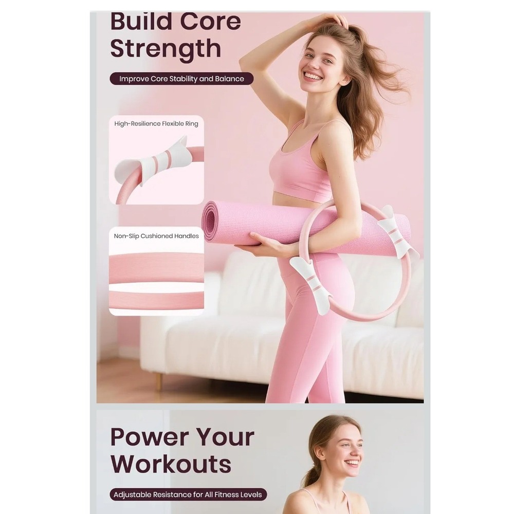 Fuelion Pilates Workout Set Women OS Pink Resistance Bands Ring Ball Kit X00 NWT - Picture 6 of 10